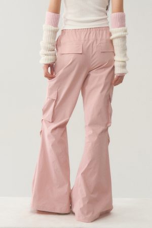 Pink Loose Fit Flared Work Pants for Women - Casual BF Style Airy Trousers for Weekend Wear