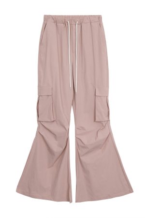 Pink Loose Fit Flared Work Pants for Women - Casual BF Style Airy Trousers for Weekend Wear