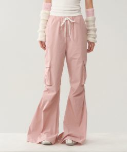 Pink Loose Fit Flared Work Pants for Women - Casual BF Style Airy Trousers for Weekend Wear