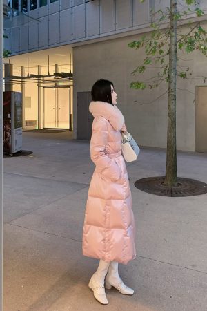 Pink Mid-Length Waist-Cinching Duck Down Jacket for Women - Elegant Sweet Peach Coat for a Chic Look