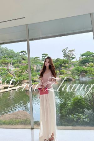 Pink Mist Long Sleeve T-Shirt for Women, Wide Leg Skirt Pants, Fairy Style Casual Outfit, Trendy Y2K Fashion