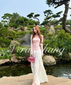 Pink Mist Long Sleeve T-Shirt for Women, Wide Leg Skirt Pants, Fairy Style Casual Outfit, Trendy Y2K Fashion