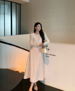 Pink V-neck Sleeveless Vest Dress for Women, Waist-Defined A-line Long Skirt, Elegant Spring Fashion, High-End Feel, 90s Inspired