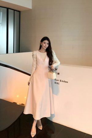 Pink V-neck Sleeveless Vest Dress for Women, Waist-Defined A-line Long Skirt, Elegant Spring Fashion, High-End Feel, 90s Inspired