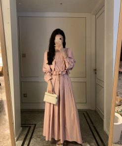 Pink Waist-Defining Trench Coat and Elastic Waist Midi Skirt Set - 2025 Early Spring Fashion, Chic Layering Outfit, Trendy Style