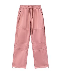 Pink Wide-Leg Cargo Pants for Women - Loose Drape, Spliced Design, Casual American Style, Trendy Versatile Fashion