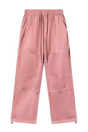 Pink Wide-Leg Cargo Pants for Women - Loose Drape, Spliced Design, Casual American Style, Trendy Versatile Fashion