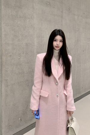 Pink Wool Coat for Women, Waist-Defining Elegant Overcoat, High-End Winter Style, Chic Fashion, Sophisticated Outerwear