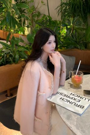 Pink Wool Small Coat for Women - Elegant High-End Winter Style, Chic Lady's Outerwear, Trendy Fashion for Sophisticated Looks
