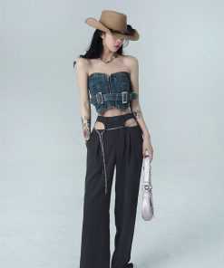 Pj Day Inspo, Princess Polly Pjs - Cowgirl Crop Denim Tube Top