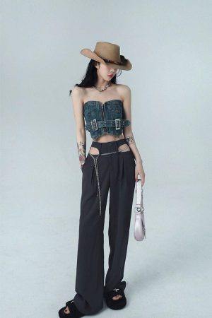Pj Day Inspo, Princess Polly Pjs - Cowgirl Crop Denim Tube Top