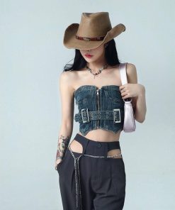 Pj Day Inspo, Princess Polly Pjs - Cowgirl Crop Denim Tube Top