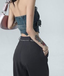 Pj Day Inspo, Princess Polly Pjs - Cowgirl Crop Denim Tube Top