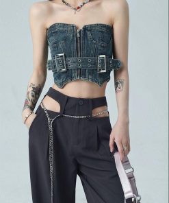 Pj Day Inspo, Princess Polly Pjs - Cowgirl Crop Denim Tube Top