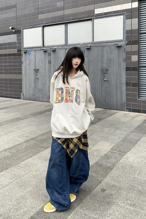 Plaid Color-Block Hoodie for Women - Casual Loose Fit American Style Sweatshirt for Men and Women, Trendy Couples Fashion