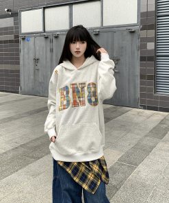 Plaid Color-Block Hoodie for Women - Casual Loose Fit American Style Sweatshirt for Men and Women, Trendy Couples Fashion