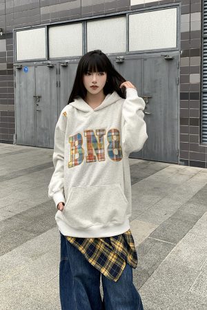 Plaid Color-Block Hoodie for Women - Casual Loose Fit American Style Sweatshirt for Men and Women, Trendy Couples Fashion