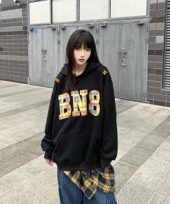 Plaid Color-Block Hoodie for Women - Casual Loose Fit American Style Sweatshirt for Men and Women, Trendy Couples Fashion