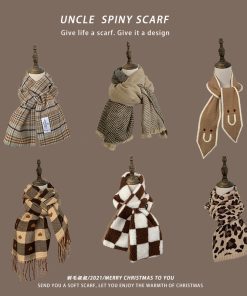 Plaid Khaki Cashmere-Like Scarf for Women, 2025 Winter Style, Versatile Korean-Inspired Shawl Neck Wrap