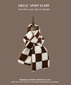 Plaid Khaki Cashmere-Like Scarf for Women, 2025 Winter Style, Versatile Korean-Inspired Shawl Neck Wrap