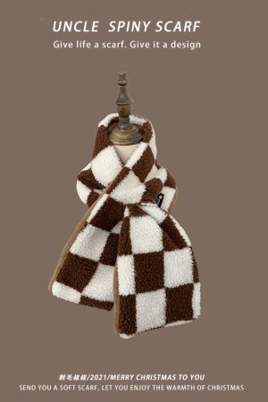 Plaid Khaki Cashmere-Like Scarf for Women, 2025 Winter Style, Versatile Korean-Inspired Shawl Neck Wrap