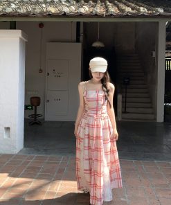 Plaid Patchwork Lace Strapless Dress for Women with Detachable Straps & Waist Cinching - Y2K Inspired Fashion