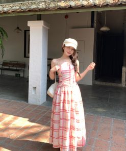 Plaid Patchwork Lace Strapless Dress for Women with Detachable Straps & Waist Cinching - Y2K Inspired Fashion