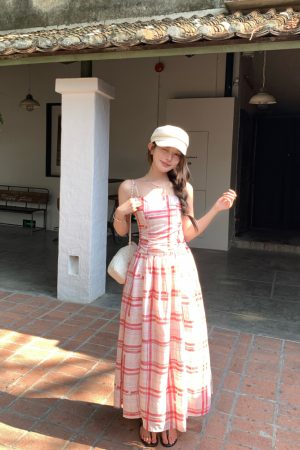 Plaid Patchwork Lace Strapless Dress for Women with Detachable Straps & Waist Cinching - Y2K Inspired Fashion
