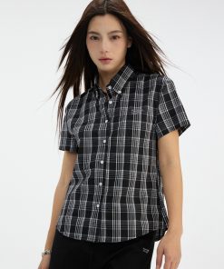Plaid Slim-Fit Short Sleeve Shirt - American Vintage Casual Lightweight Summer Top for Men