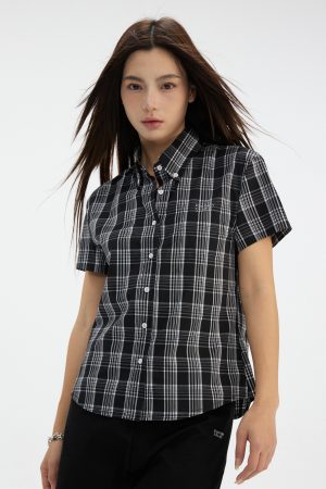 Plaid Slim-Fit Short Sleeve Shirt - American Vintage Casual Lightweight Summer Top for Men