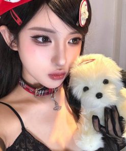 Plaid Star Chain Red Choker Collar Y2K Necklace - Cool Subculture Accessory for Trendy Girls