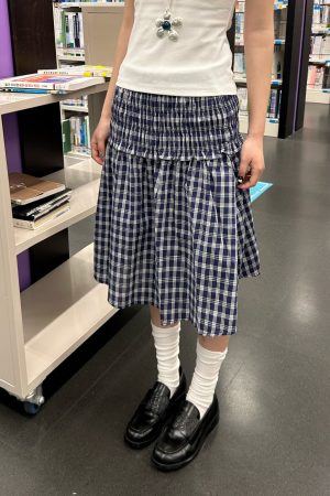 Plaid Two-Way Wear Strapless Half-Length Skirt - Casual Relaxed Vacation Style Women's Umbrella Skirt
