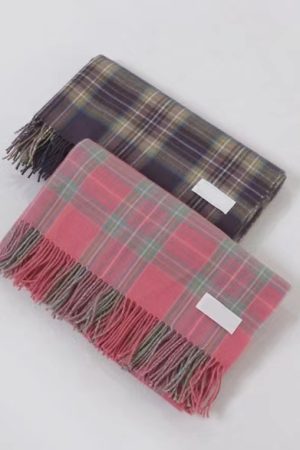 Plaid Wool Blend Scarf in Soft Candy Strawberry - IAC Korean Style Fashion Accessory