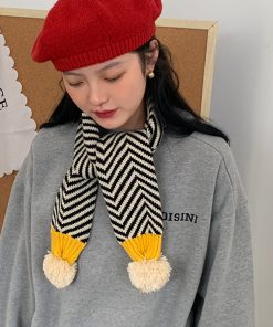 Plaid Yellow Knitted Scarf for Women - New Korean Style Winter 2025, Versatile Warm Shawl and Niche Neck Warmer for Students