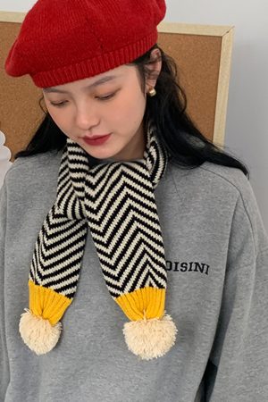 Plaid Yellow Knitted Scarf for Women - New Korean Style Winter 2025, Versatile Warm Shawl and Niche Neck Warmer for Students