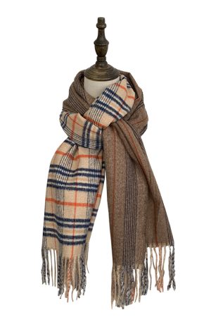 Plaid Yellow Knitted Scarf for Women - New Korean Style Winter 2025, Versatile Warm Shawl and Niche Neck Warmer for Students