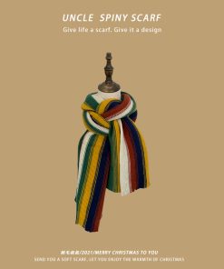 Plaid Yellow Knitted Scarf for Women - New Korean Style Winter 2025, Versatile Warm Shawl and Niche Neck Warmer for Students