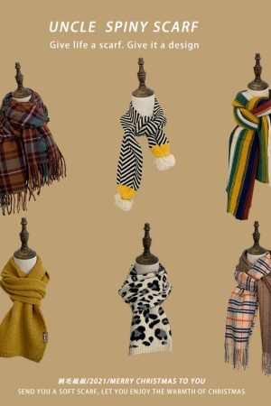 Plaid Yellow Knitted Scarf for Women - New Korean Style Winter 2025, Versatile Warm Shawl and Niche Neck Warmer for Students