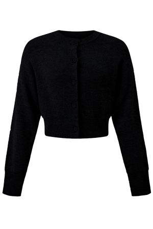 Plain Color Wool Blend Round Neck Knitted Cardigan Sweater Top for Women - Stylish Autumn Winter Short Jacket