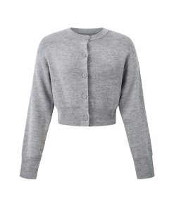 Plain Color Wool Blend Round Neck Knitted Cardigan Sweater Top for Women - Stylish Autumn Winter Short Jacket