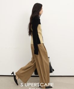 Plain High-Waist Woolen Double-Pleat Wide-Leg Loose-Fitting Long Pants for Effortless Style