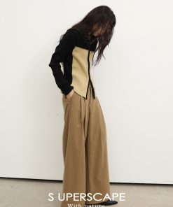 Plain High-Waist Woolen Double-Pleat Wide-Leg Loose-Fitting Long Pants for Effortless Style