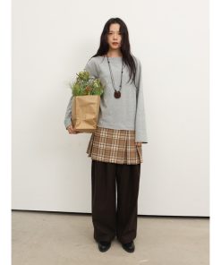 Plain High-Waist Woolen Double-Pleat Wide-Leg Loose-Fitting Long Pants for Effortless Style
