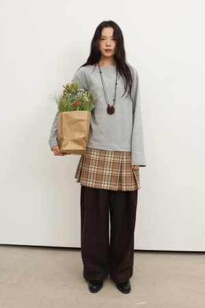 Plain High-Waist Woolen Double-Pleat Wide-Leg Loose-Fitting Long Pants for Effortless Style