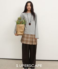 Plain High-Waist Woolen Double-Pleat Wide-Leg Loose-Fitting Long Pants for Effortless Style