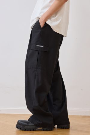 Pleated Clean Fit Trousers with Pocket and Spliced Design for a Harsh and Cruel Aesthetic