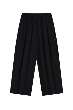 Pleated Clean Fit Trousers with Pocket and Spliced Design for a Harsh and Cruel Aesthetic