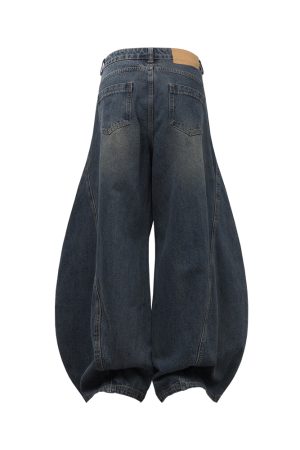 Pleated Curved Blade Vintage Wide-Leg Jeans with Natural Cat Whiskers and Banana Scythe Design - Y2K Fashion Statement Pants