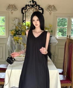 Pleated Halter Sleeveless Dress in Heavy Chiffon Texture - Miyake Style Dynamic Goddess for Spring Fashion