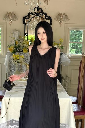 Pleated Halter Sleeveless Dress in Heavy Chiffon Texture - Miyake Style Dynamic Goddess for Spring Fashion